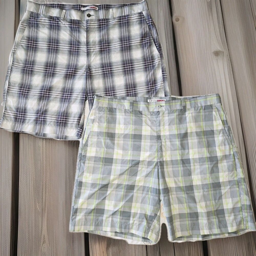 2 Pair Grand Slam Golf Shorts Size 40 Gray‎ 1-Green & 1-Purple Plaid Flat Front